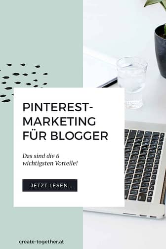 Laptop, Topfpflanze und Notizblock mit Textoverlay "Pinterest Marketing für Blogger - Das sind die 6 wesentlichen Vorteile"