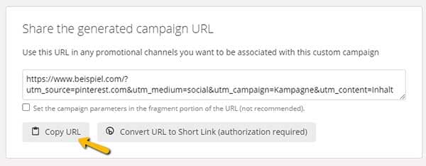 Screenshot UTM URL im Campaign URL Builder