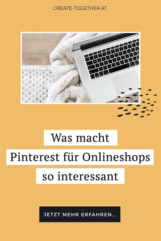 Laptop auf Decke mit Textoverlay "Was macht Pinterest für Onlineshops so interessant"